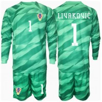 Camiseta Croacia Dominik Livakovic #1 Portero Segunda Equipación Replica Eurocopa 2024 para niños mangas largas (+ Pantalones cortos)